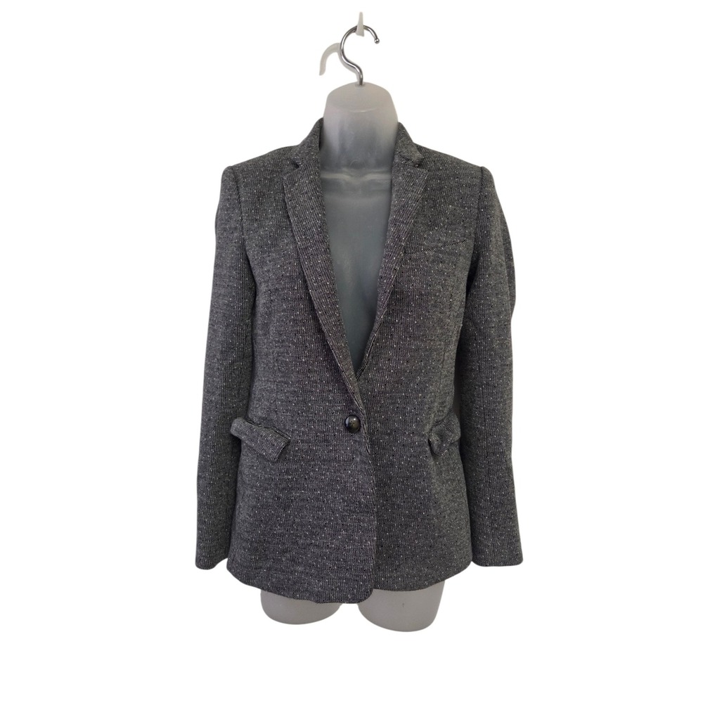 Theory Womens Grey Cotton Virgin Wool Blend Single Button Blazer Jacket Size 2